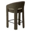 Splendor counter stool upholstered in dark olive fabric with a curved backrest, padded seat and integrated black footrest, ideal for kitchen islands and breakfast bars.