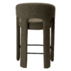 Splendor counter stool upholstered in dark olive fabric with a curved backrest, padded seat and integrated black footrest, ideal for kitchen islands and breakfast bars.