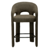 Splendor counter stool upholstered in dark olive fabric with a curved backrest, padded seat and integrated black footrest, ideal for kitchen islands and breakfast bars.