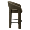 Splendor counter stool upholstered in dark olive fabric with a curved backrest, padded seat and integrated black footrest, ideal for kitchen islands and breakfast bars.