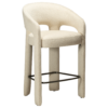 Splendor counter stool upholstered in simply beige fabric with a curved backrest, padded seat and integrated black footrest, ideal for kitchen islands and breakfast bars.