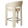 Splendor counter stool upholstered in simply beige fabric with a curved backrest, padded seat and integrated black footrest, ideal for kitchen islands and breakfast bars.