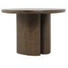 Walnut oak oval dining table with a warm wood finish, rounded tabletop, and sculptural pedestal base on a white background.