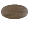 Walnut oak oval dining table with a warm wood finish, rounded tabletop, and sculptural pedestal base on a white background.