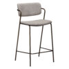 Main image of the Zed counterstool upjolstered in Cashmere Boucle fabric with anitque brass metal legs.