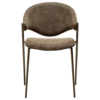 ZONE dining chair upholstered in dark olive bouclé fabric with antique pewter metal legs, featuring a sculptural Scandinavian design and curved backrest.