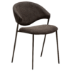 zone-dining-chair-major-brown-boucle-antique-brass-legs ZONE dining chair upholstered in Major Brown bouclé fabric with antique brass legs, featuring a curved Scandinavian-inspired backrest for modern dining spaces.