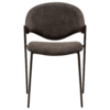 zone-dining-chair-major-brown-boucle-antique-brass-legs-front ZONE dining chair upholstered in Major Brown bouclé fabric with antique brass legs, featuring a curved Scandinavian-inspired backrest for modern dining spaces.