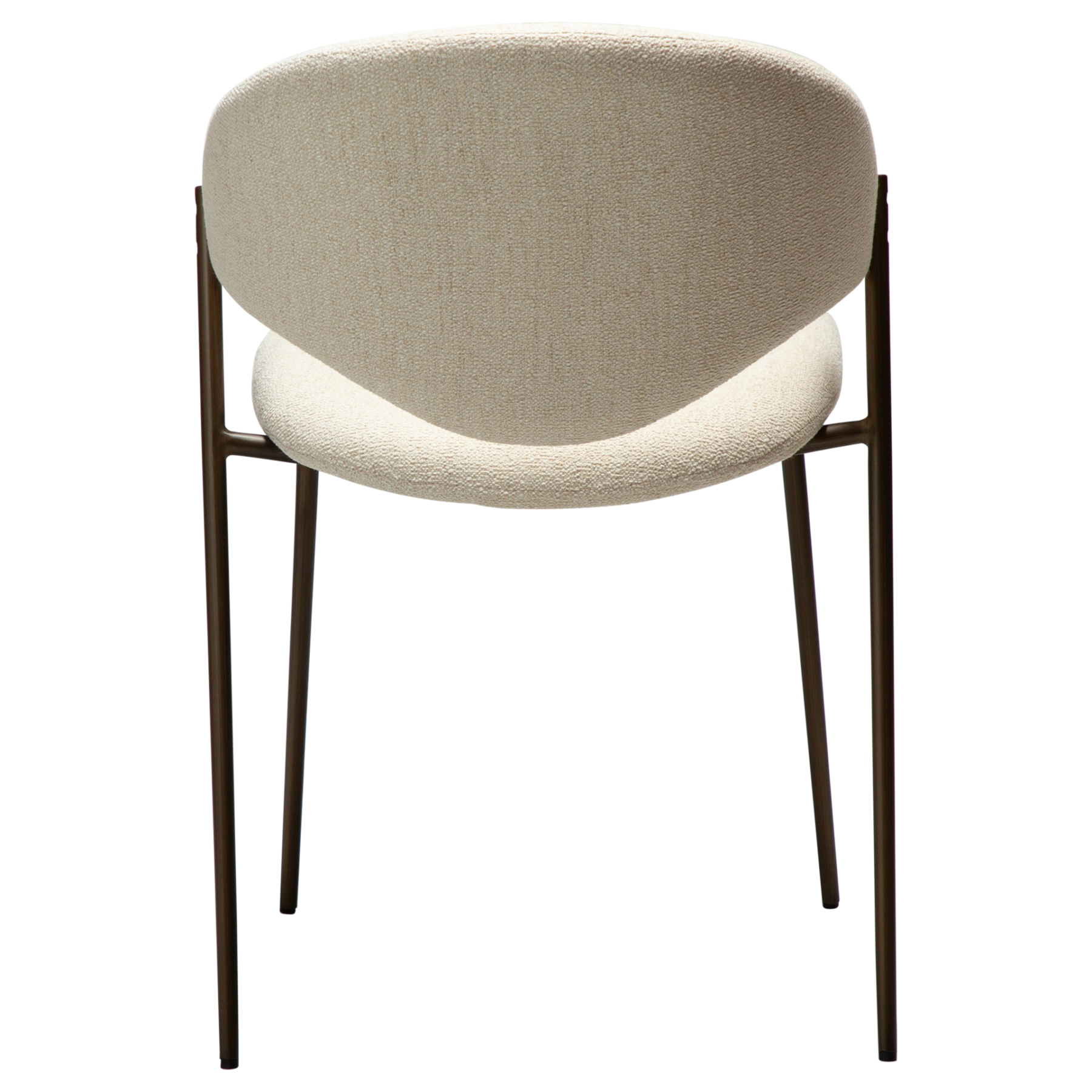 zone-dining-chair-simply-beige-boucle-antique-brass-legs-back ZONE dining chair upholstered in Simply Beige bouclé fabric with antique brass legs, featuring a curved Scandinavian-inspired backrest for modern dining spaces.
