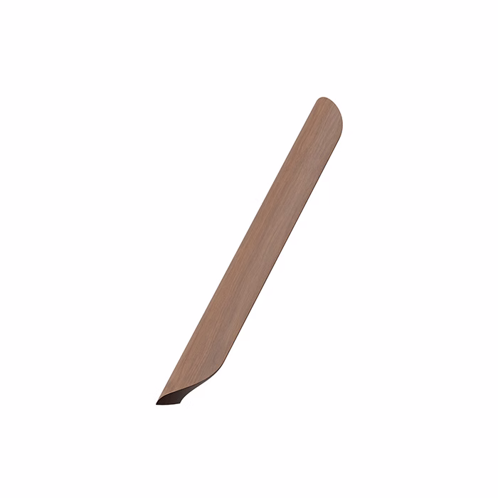 archive-handle-clear-lacquered-walnut-4x192cc Archive clear lacquered walnut cabinet handle with a curved Scandinavian design for kitchen cabinets, drawers, wardrobes, and bespoke furniture.