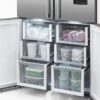 fisher-paykel-538l-quad-door-refrigerator-freezer-ice-water-freezer-full Fisher & Paykel 538L quad door refrigerator freezer with slim external water dispenser, automatic ice maker, and stainless steel finish.