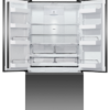 Fisher & Paykel 569L French door refrigerator freezer with slim water dispenser, automatic ice maker, and black steel finish.
