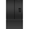 fisher-paykel-569l-french-door-refrigerator-freezer-ice-water-matte-black Fisher & Paykel 569L French door refrigerator freezer with slim water dispenser, automatic ice maker, and matte black finish.