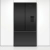 fisher-paykel-569l-french-door-refrigerator-freezer-ice-water-matte-black-closed Fisher & Paykel 569L French door refrigerator freezer with slim water dispenser, automatic ice maker, and matte black finish.