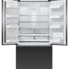 fisher-paykel-569l-french-door-refrigerator-freezer-ice-water-matte-black-open Fisher & Paykel 569L French door refrigerator freezer with slim water dispenser, automatic ice maker, and matte black finish.