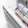 Fisher & Paykel 80cm integrated French door refrigerator freezer with automatic ice maker, slim water dispenser, and panel-ready design.