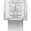 Fisher & Paykel 80cm integrated French door refrigerator freezer with automatic ice maker, slim water dispenser, and panel-ready design.