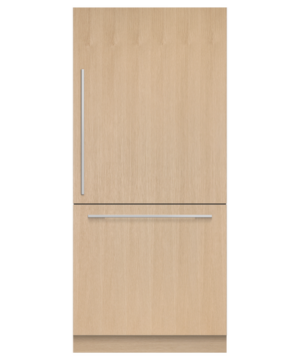 Fisher & Paykel 91cm integrated refrigerator freezer with automatic ice maker, panel-ready design, and bottom freezer drawer for modern kitchens.