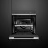 fisher-paykel-contemporary-oven-16-function-unit-open Fisher & Paykel contemporary oven with 16 cooking functions, touchscreen controls, and a sleek black glass finish.
