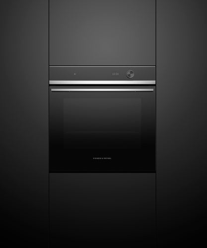 fisher-paykel-contemporary-oven-16-function-unit Fisher & Paykel contemporary oven with 16 cooking functions, touchscreen controls, and a sleek black glass finish.