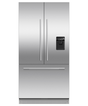 Fisher & Paykel integrated French door refrigerator freezer with automatic ice maker, internal water dispenser, and panel-ready design for modern kitchens.