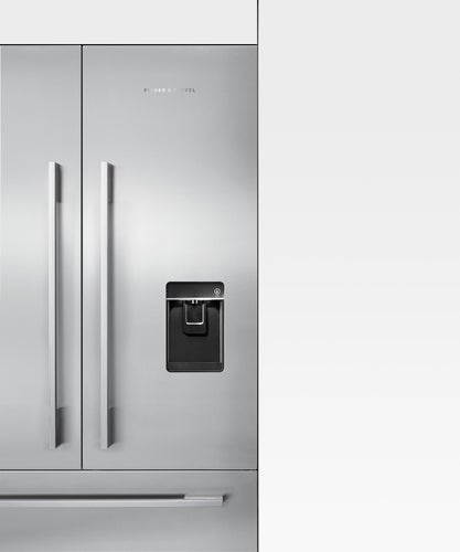 fisher-paykel-integrated-french-door-refrigerator-freezer-ice-water-doors Fisher & Paykel integrated French door refrigerator freezer with automatic ice maker, internal water dispenser, and panel-ready design for modern kitchens.