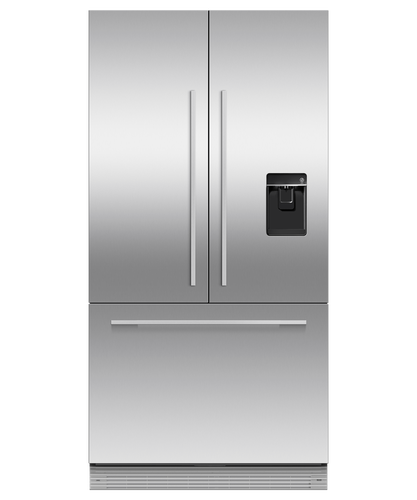 fisher-paykel-integrated-french-door-refrigerator-freezer-ice-water Fisher & Paykel integrated French door refrigerator freezer with automatic ice maker, internal water dispenser, and panel-ready design for modern kitchens.