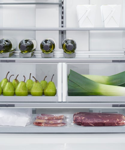 fisher-paykel-integrated-french-door-refrigerator-freezer-inside Fisher & Paykel integrated French door refrigerator freezer with panel-ready design, bottom freezer drawer, and flexible food storage for modern kitchens.