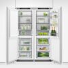 fisher-paykel-integrated-refrigerator-freezer-ice-water-double Fisher & Paykel integrated refrigerator freezer with panel-ready design, internal water dispenser, automatic ice maker, and flexible food storage.