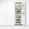 fisher-paykel-integrated-triple-zone-refrigerator-white-unit-open Fisher & Paykel integrated triple zone refrigerator with panel-ready design, internal water dispenser, and flexible food storage for modern kitchens.