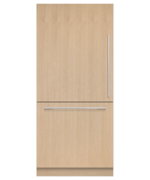 Fisher & Paykel 91cm integrated refrigerator freezer with automatic ice maker, panel-ready design, and bottom freezer drawer for modern kitchens.