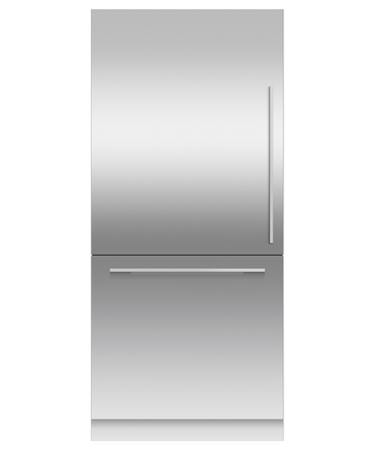 Fisher & Paykel 91cm integrated refrigerator freezer with automatic ice maker, panel-ready design, and bottom freezer drawer for modern kitchens.