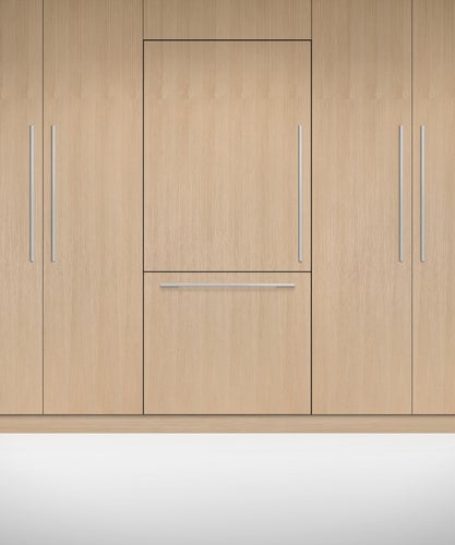 Fisher & Paykel 91cm integrated refrigerator freezer with automatic ice maker, panel-ready design, and bottom freezer drawer for modern kitchens.
