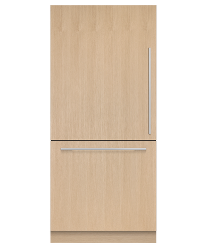 Fisher & Paykel 91cm integrated refrigerator freezer with automatic ice maker, panel-ready design, and bottom freezer drawer for modern kitchens.