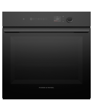 Fisher & Paykel Minimal 16-function built-in oven with black glass finish, touchscreen controls, and self-cleaning technology.