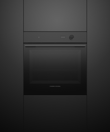 Fisher & Paykel Minimal 16-function built-in oven with black glass finish, touchscreen controls, and self-cleaning technology.