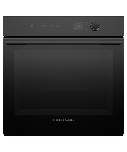 Fisher & Paykel Minimal 16-function built-in oven with black glass finish, touchscreen controls, and self-cleaning technology.
