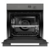 Fisher & Paykel Minimal grey built-in oven with 16 cooking functions, touchscreen controls, AeroTech™ technology, and a sleek glass finish.