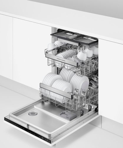 Fisher & Paykel Series 9 integrated tall dishwasher with panel-ready design, 16 place settings, Wi-Fi connectivity, and quiet operation.