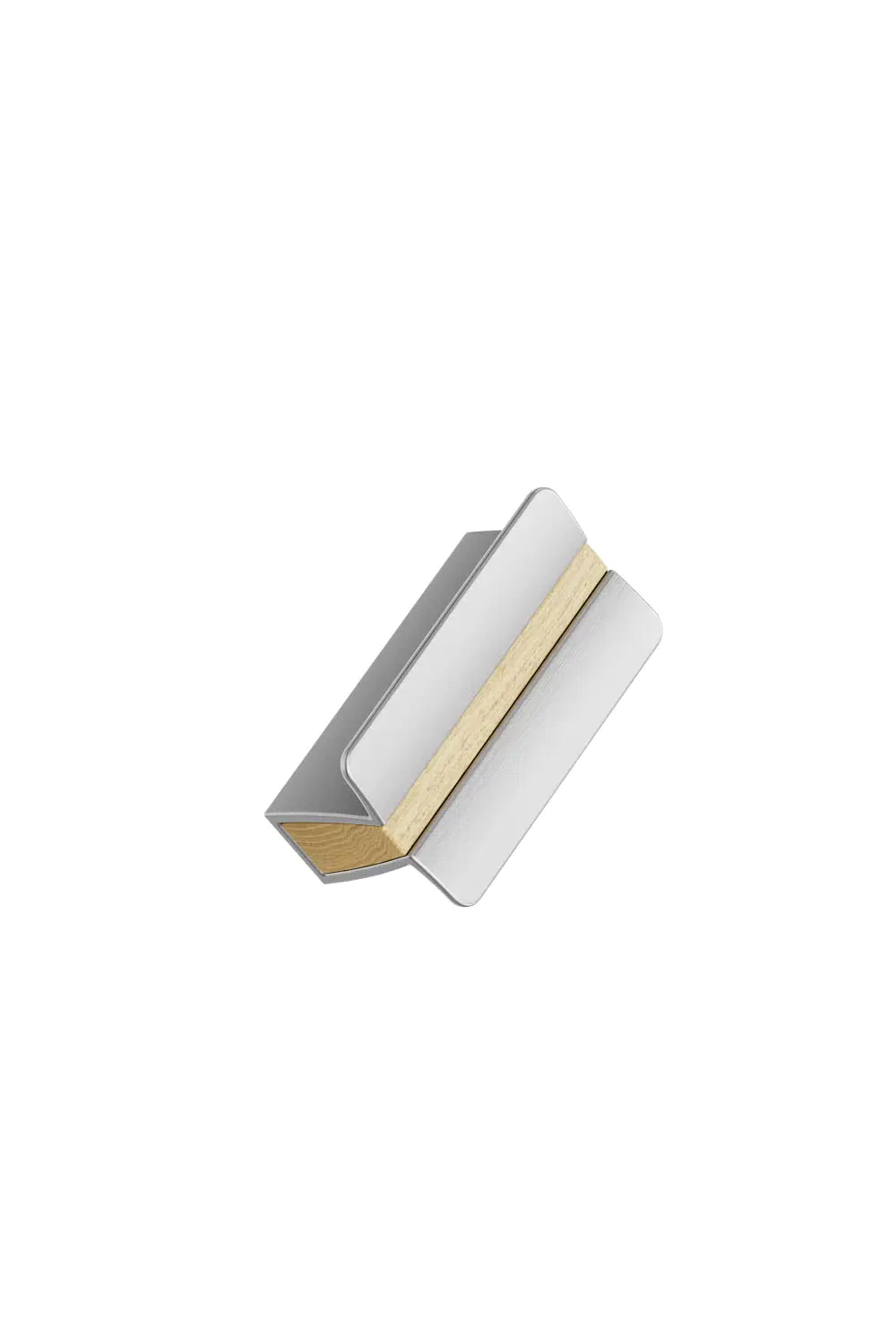 papillon-handle-inox-look-clear-lacquered-oak-32cc Papillon aluminium cabinet handle with Inox-look finish and clear lacquered oak insert for kitchen cabinets, drawers, and bespoke furniture.