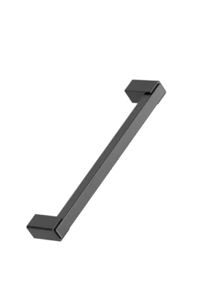 Segment cabinet handle in black stained oak with matt black aluminium detail for kitchen cabinets, drawers, and bespoke furniture.