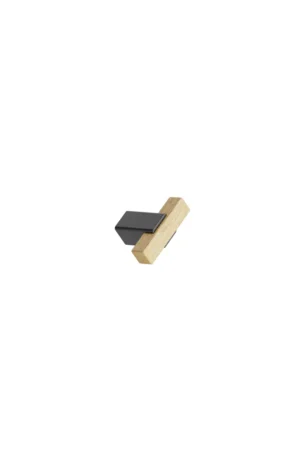 Segment cabinet knob with matt black aluminium and clear lacquered oak for kitchen cabinets, drawers, and bespoke furniture.
