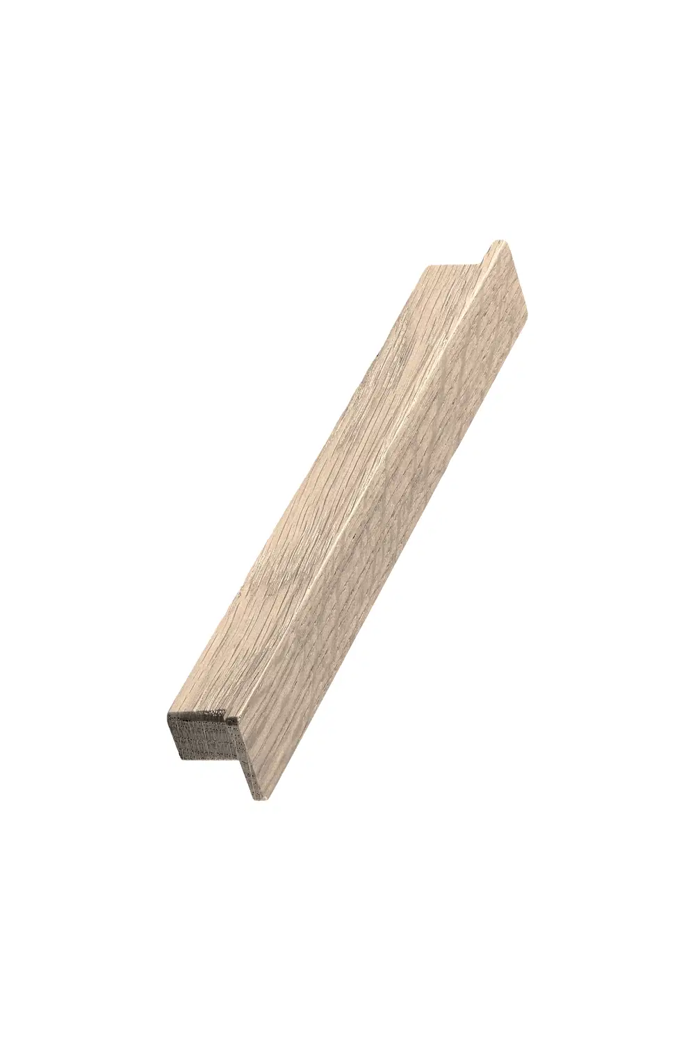 Shelter untreated oak profile handle for kitchen cabinets, drawers, wardrobes, and bespoke furniture.