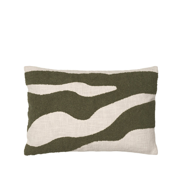 Marlie Cushion Cover in Winter Moss and Oatmeal with textured abstract pattern, 40 x 60cm