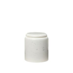 Hedvig Canister in white marble with a rounded lid and subtle natural veining