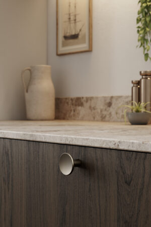 Terra matt bronze cast iron cabinet knob for kitchen cabinets, drawers, wardrobes, and bespoke furniture.