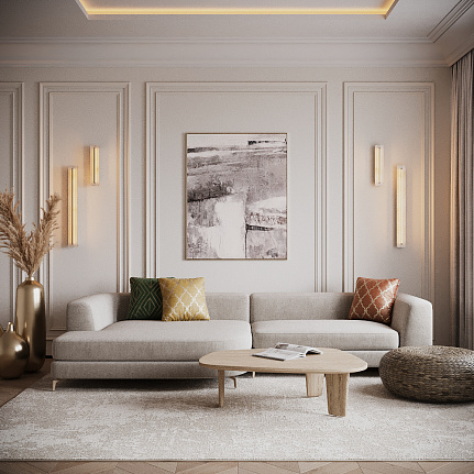 albatre-linear-wall-light-brass-18w-lifestyle Albatre Linear Wall Light – Brass 18W with slim contemporary design and warm 3000K LED illumination