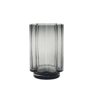 Large Anya Hurricane Candle Holder in grey mouthblown glass with sculptural curved detailing
