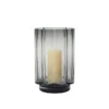 Large Anya Hurricane Candle Holder in grey mouthblown glass with sculptural curved detailing