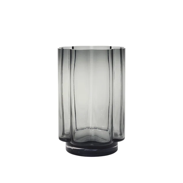Large Anya Hurricane Candle Holder in grey mouthblown glass with sculptural curved detailing